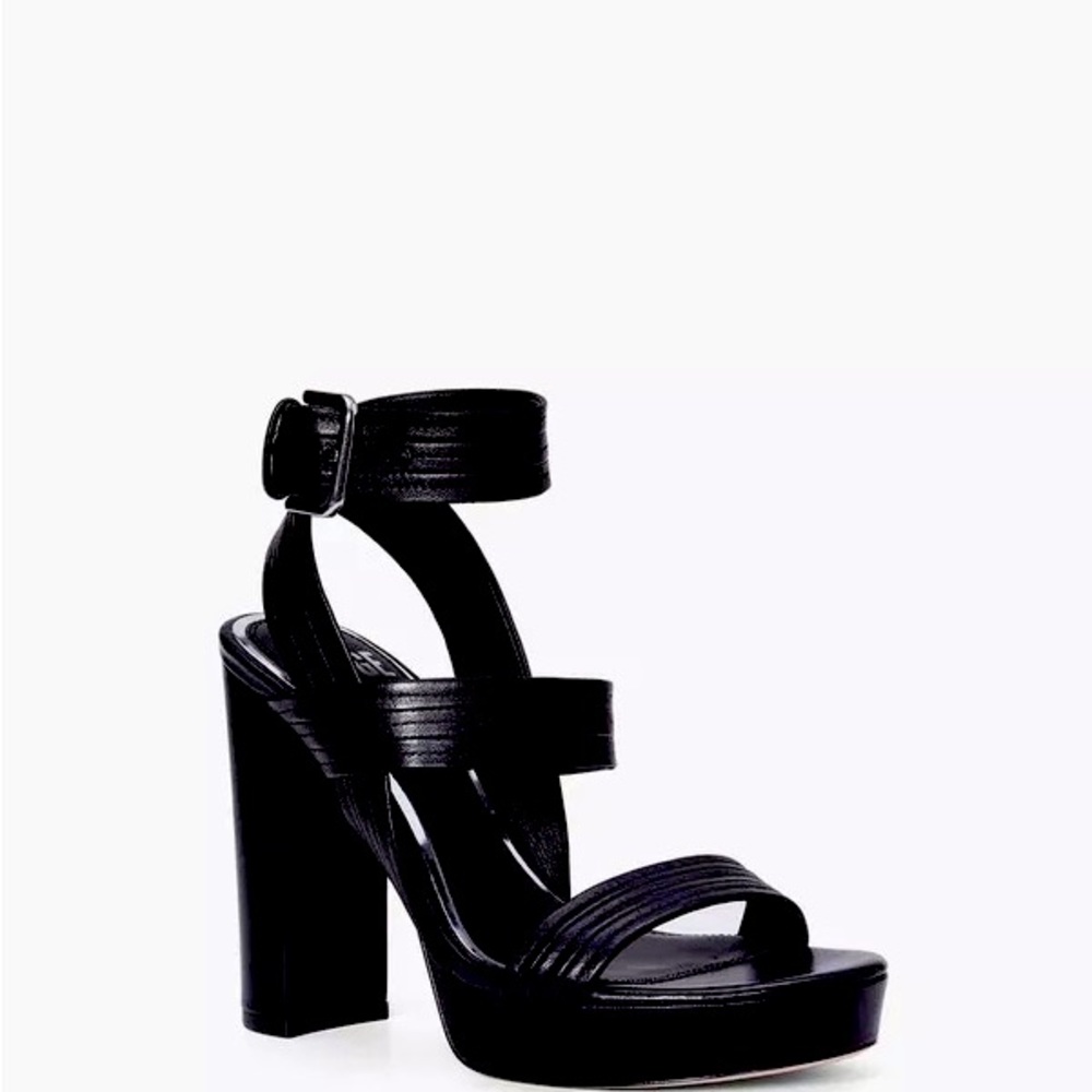 $295 Paige Isla Platform Leather Sandals Black 11M